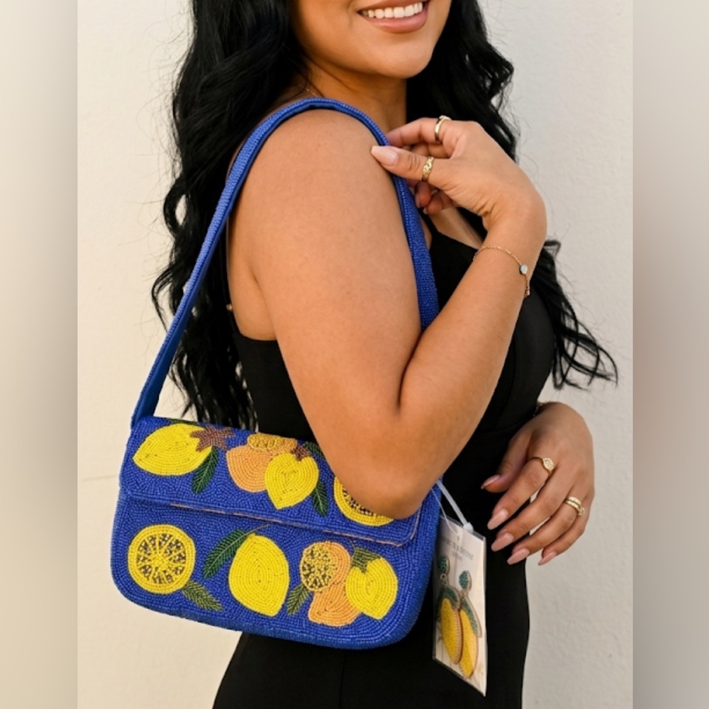 Shoulder bag Blue and Yellow Lemon Appliqués